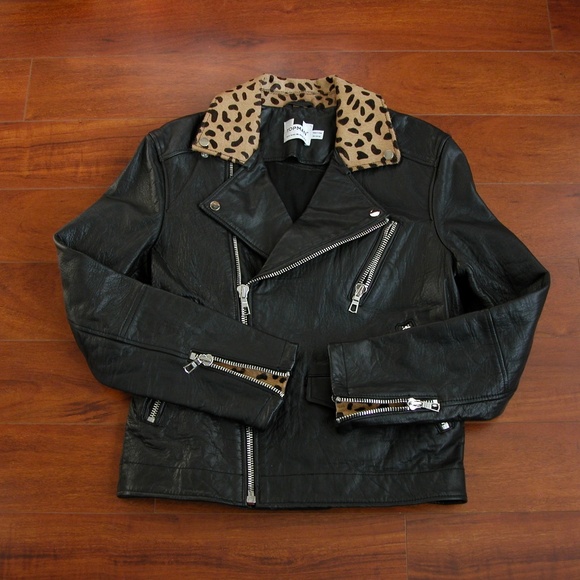 TOPMAN Men’s Leather Biker Jacket with Leopard Collar Mens M Motorcycle - Picture 9 of 10